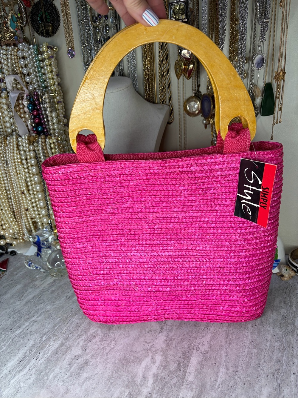 Vintage Straw Bag Pink New Old Stock Beach Tote Festival Boho Purse Summer